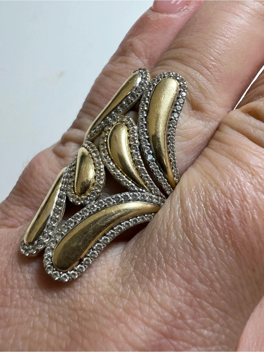 14K Gold and clear stones leaf accents Women's Statement Ring